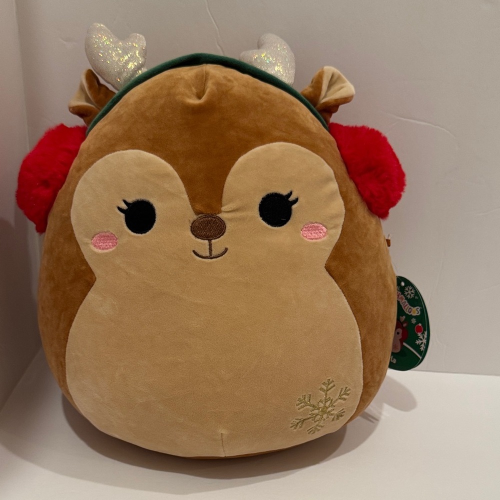 Kellytoy Brown Reindeer Plush with Red Earmuffs